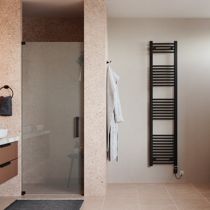 Zennor - Black Electric Towel Rail H1800mm x W400mm Curved 600w Thermostatic WIFI