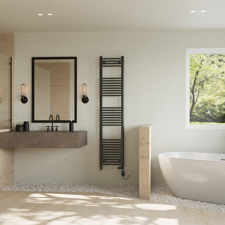 Zennor - Black Dual Fuel Towel Rail H1800mm x W400mm Thermostatic WIFI - Straight