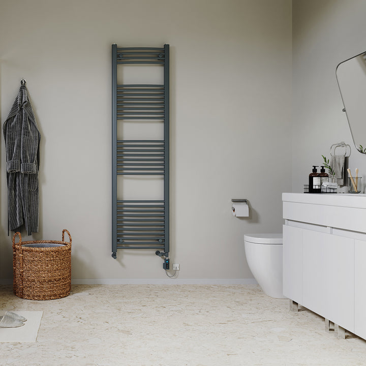 Zennor - Anthracite Dual Fuel Towel Rail H1800mm x W500mm Thermostatic WIFI - Curved
