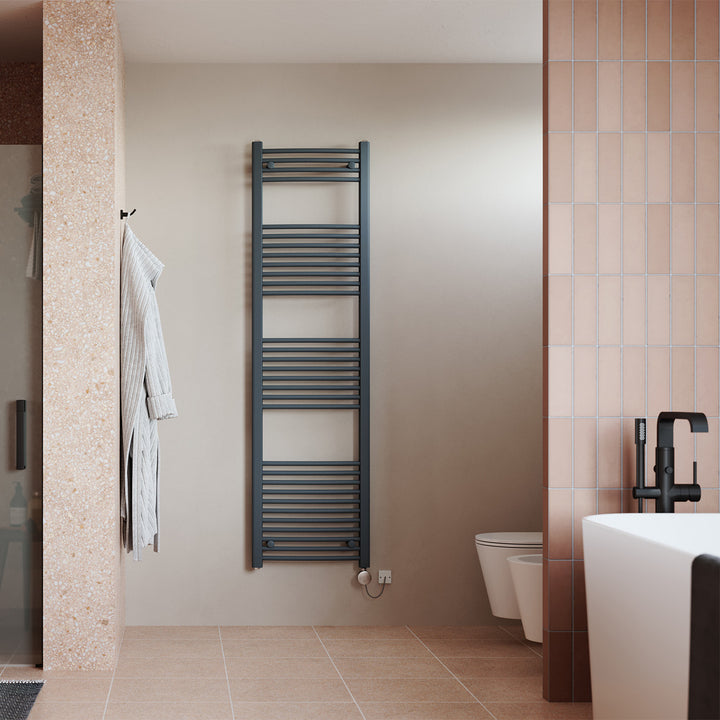 Zennor - Anthracite Electric Towel Rail H1800mm x W500mm Curved 600w Thermostatic