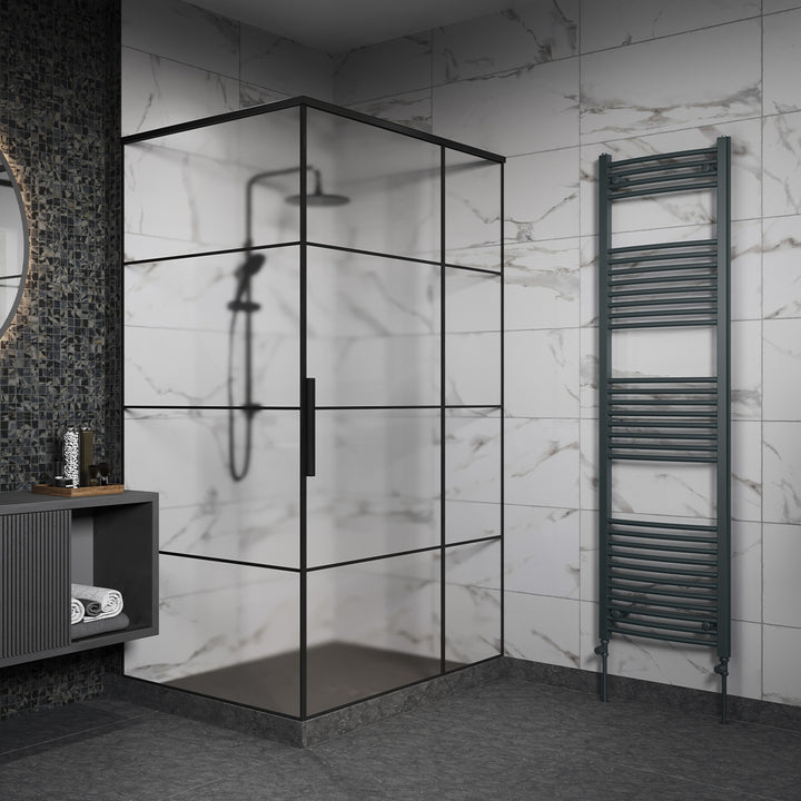 Zennor - Anthracite Heated Towel Rail - H1800mm x W500mm - Curved
