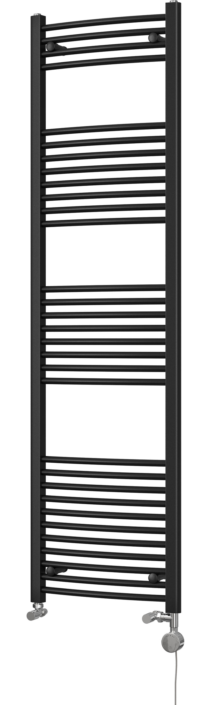 Zennor - Black Dual Fuel Towel Rail H1800mm x W500mm Thermostatic - Curved