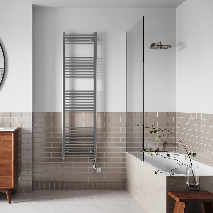 Zennor - Chrome Dual Fuel Towel Rail H1800mm x W500mm Thermostatic WIFI - Straight