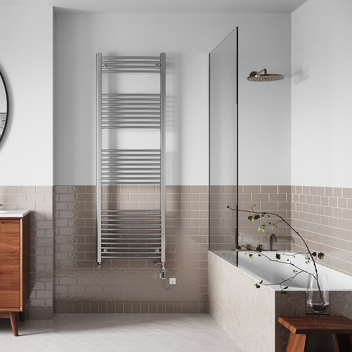 Zennor - Chrome Dual Fuel Towel Rail H1800mm x W600mm Thermostatic WIFI - Curved