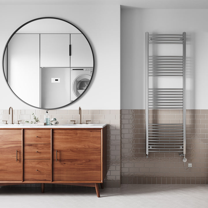 Zennor - Chrome Dual Fuel Towel Rail H1800mm x W600mm Thermostatic - Curved