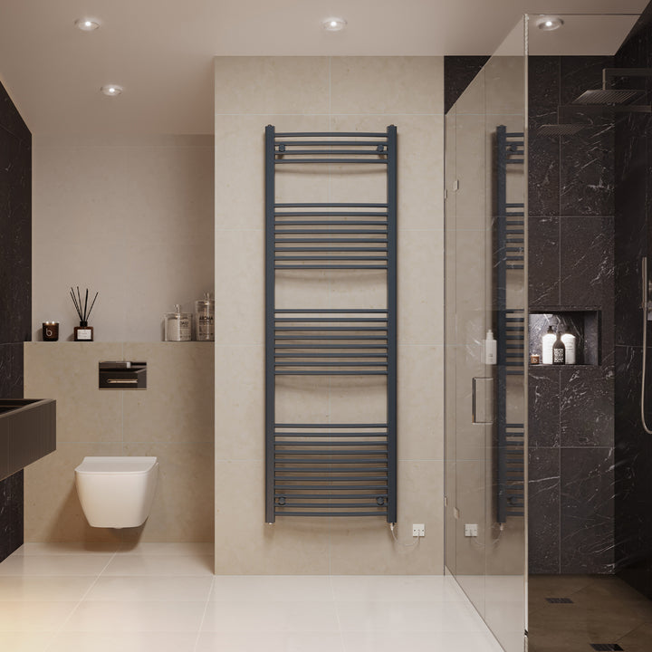 Zennor - Anthracite Electric Towel Rail H1800mm x W600mm Curved 600w Standard