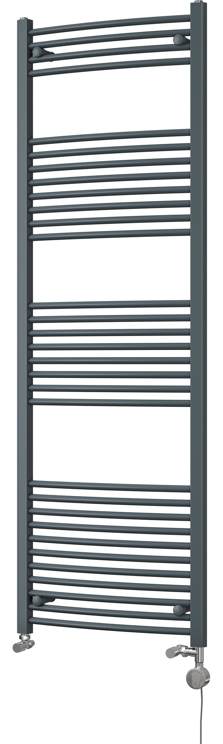 Zennor - Anthracite Dual Fuel Towel Rail  H1800mm x W600mm Thermostatic - Curved