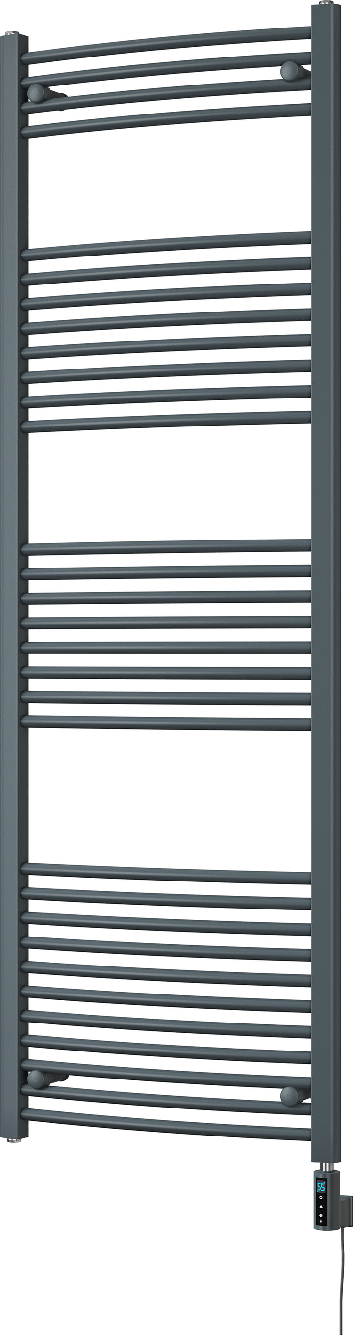 Zennor - Anthracite Electric Towel Rail H1800mm x W600mm Curved 900w Thermostatic WIFI