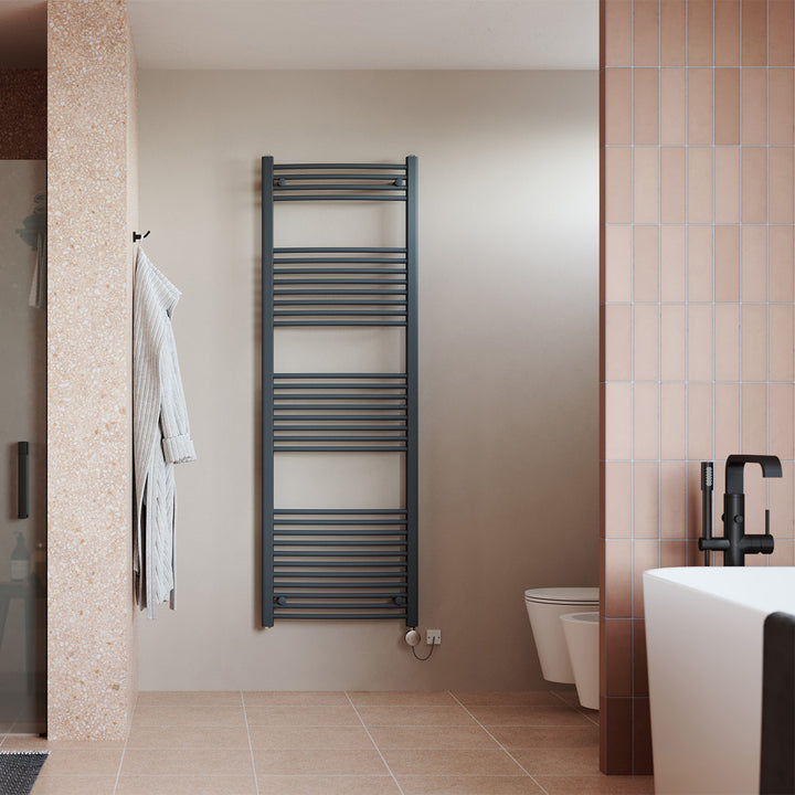 Zennor - Anthracite Electric Towel Rail H1800mm x W600mm Curved 1000w Thermostatic