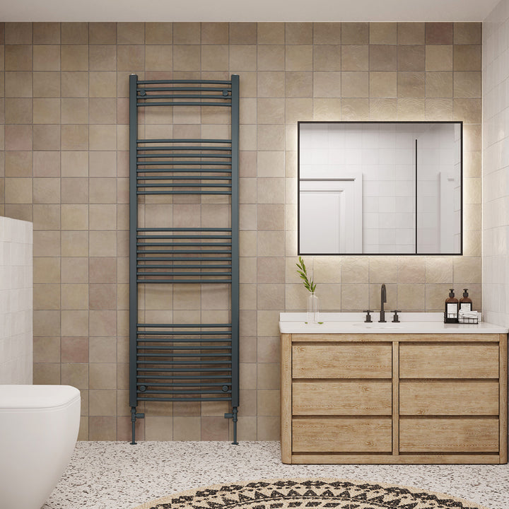 Zennor - Anthracite Heated Towel Rail - H1800mm x W600mm - Curved