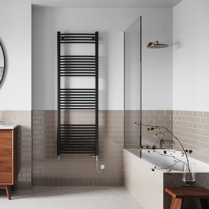 Zennor - Black Dual Fuel Towel Rail H1800mm x W600mm Standard - Curved