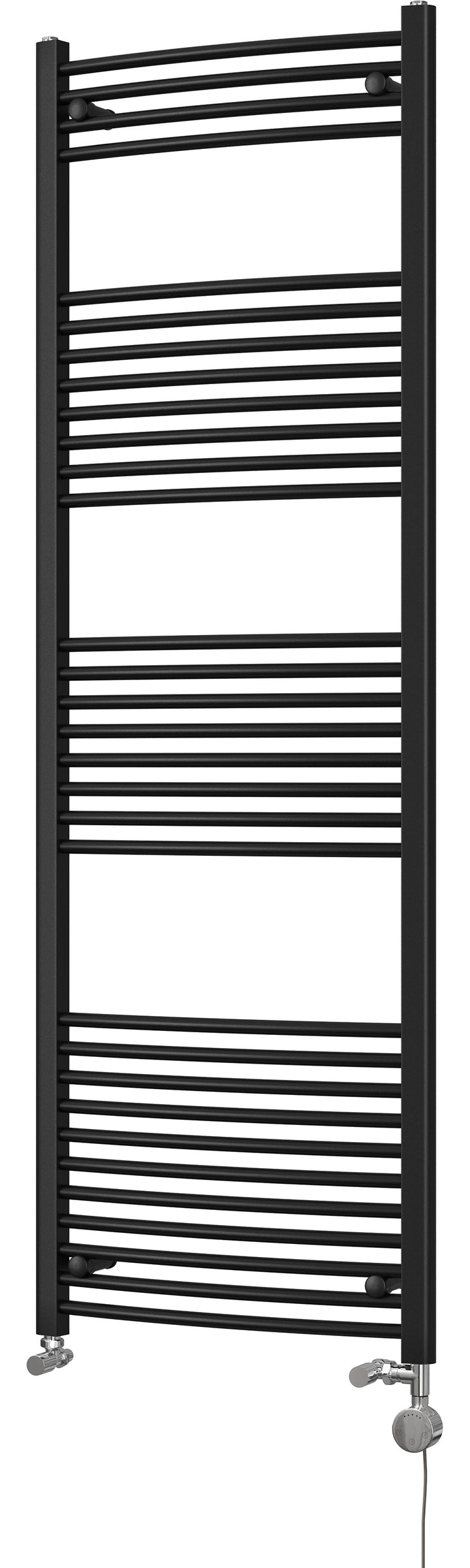 Zennor - Black Dual Fuel Towel Rail H1800mm x W600mm Thermostatic - Curved