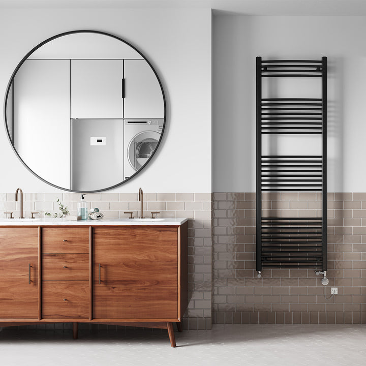 Zennor - Black Dual Fuel Towel Rail H1800mm x W600mm Thermostatic - Curved