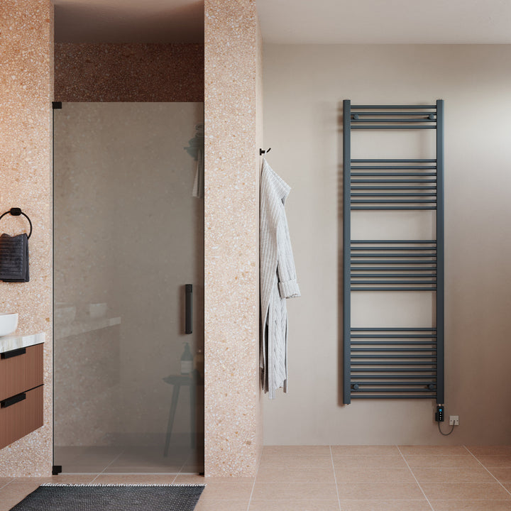 Zennor - Anthracite Electric Towel Rail H1800mm x W600mm Straight 900w Thermostatic WIFI