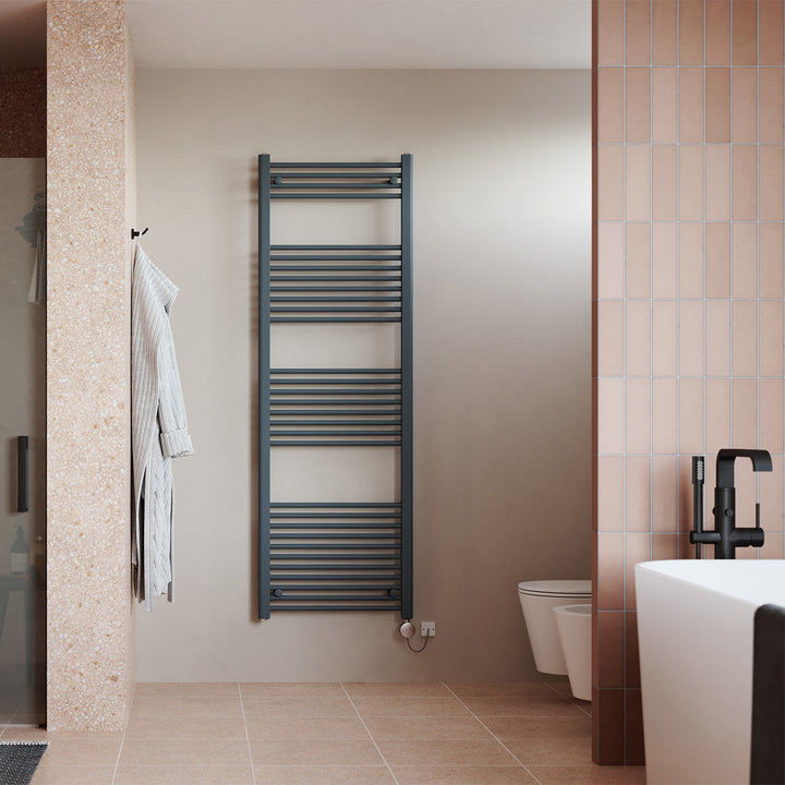 Zennor - Anthracite Electric Towel Rail H1800mm x W600mm Straight 1000w Thermostatic