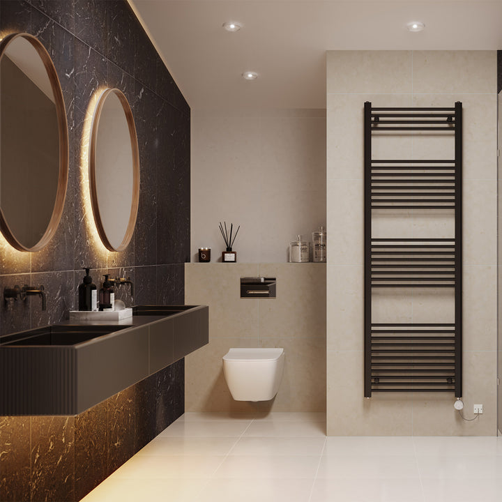 Zennor - Black Electric Towel Rail H1800mm x W600mm Straight 1000w Thermostatic