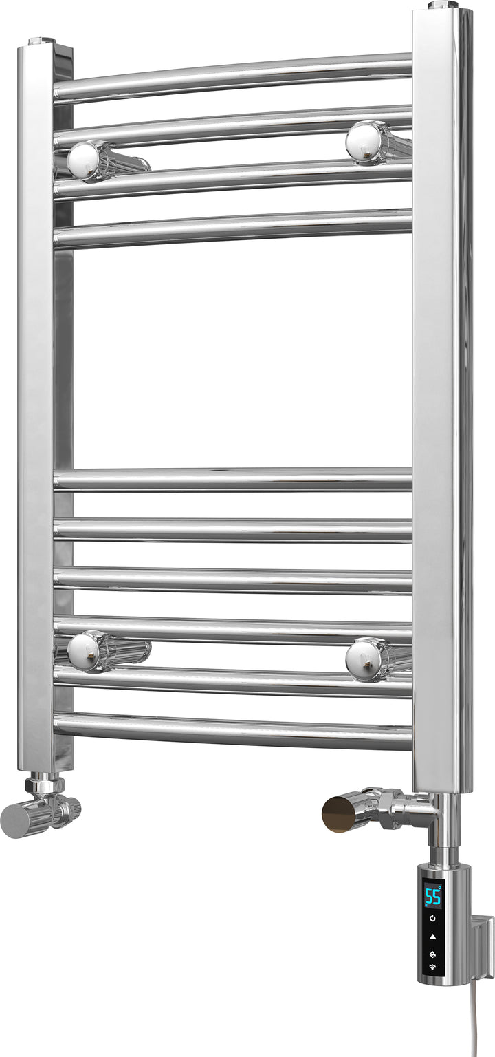 Zennor - Chrome Dual Fuel Towel Rail H600mm x W400mm Thermostatic WIFI - Curved