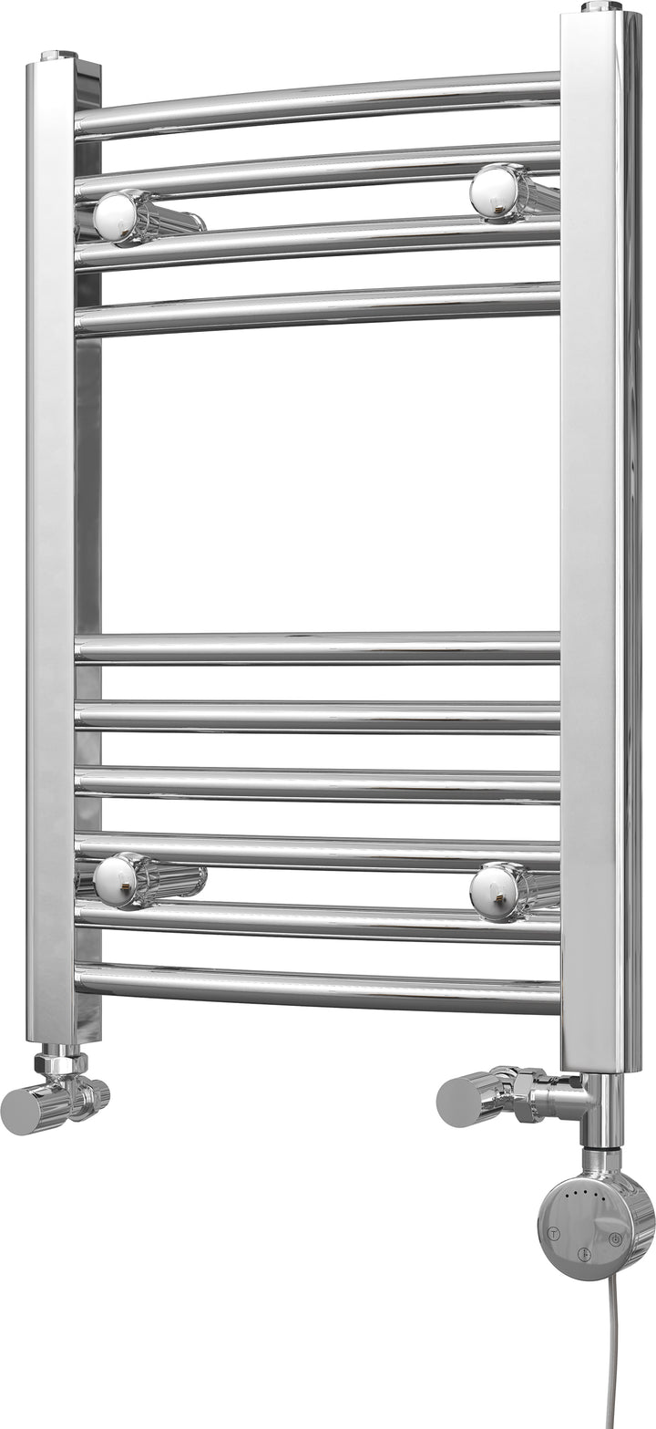 Zennor - Chrome Dual Fuel Towel Rail H600mm x W400mm Thermostatic - Curved