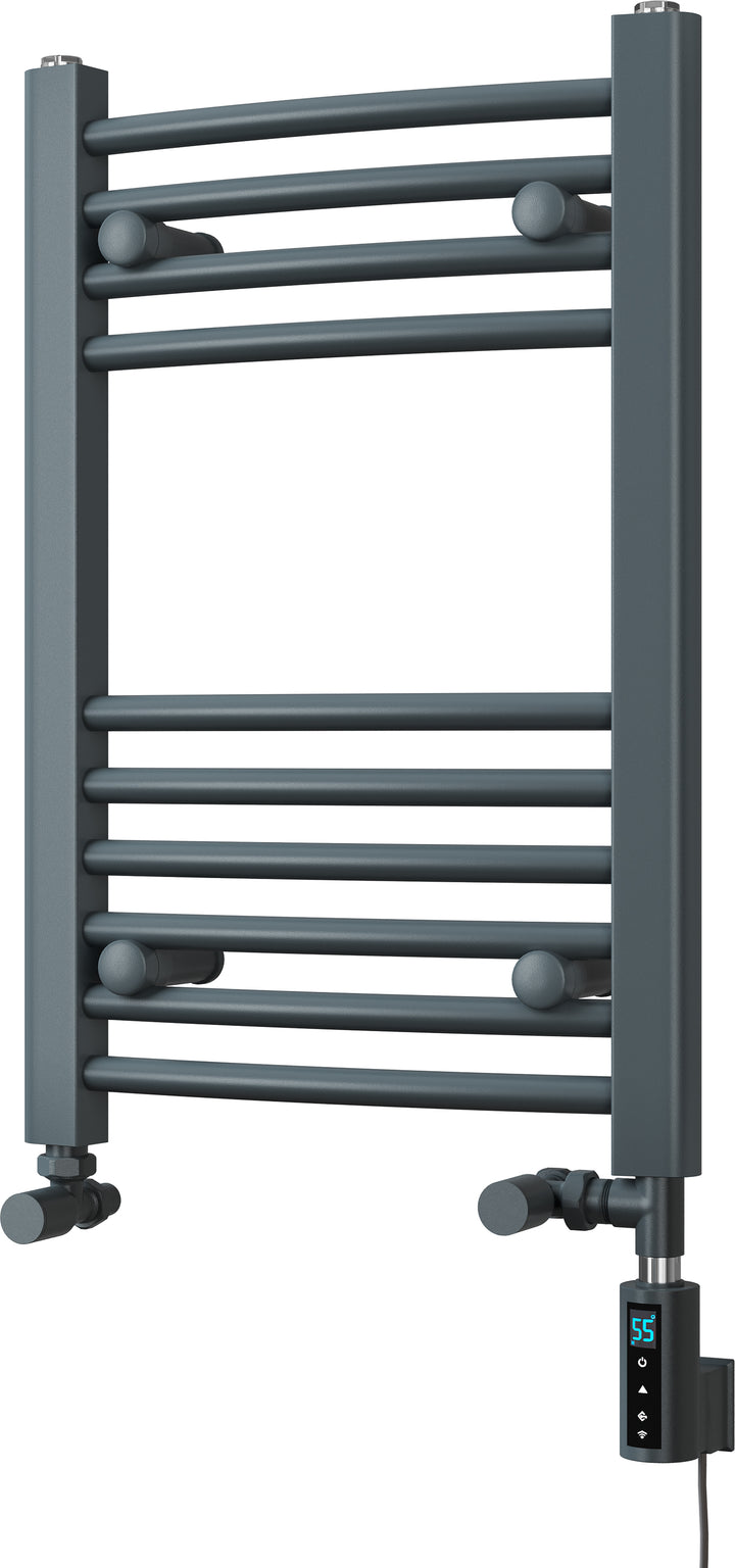 Zennor - Anthracite Dual Fuel Towel Rail  H600mm x W400mm Thermostatic WIFI - Curved