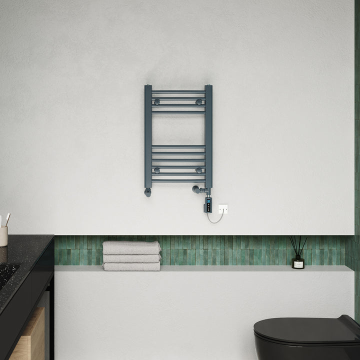 Zennor - Anthracite Dual Fuel Towel Rail H600mm x W400mm Thermostatic WIFI - Curved