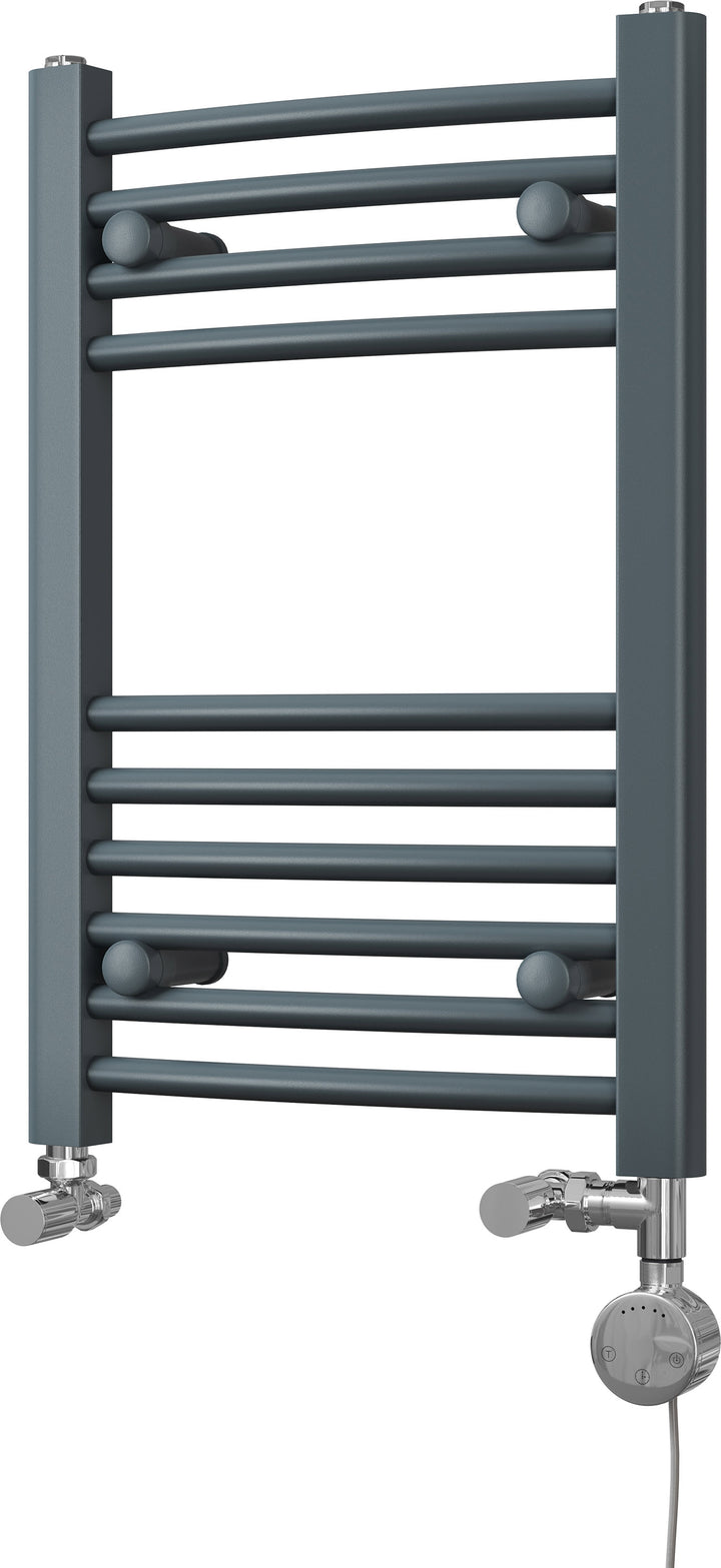 Zennor - Anthracite Dual Fuel Towel Rail  H600mm x W400mm Thermostatic - Curved