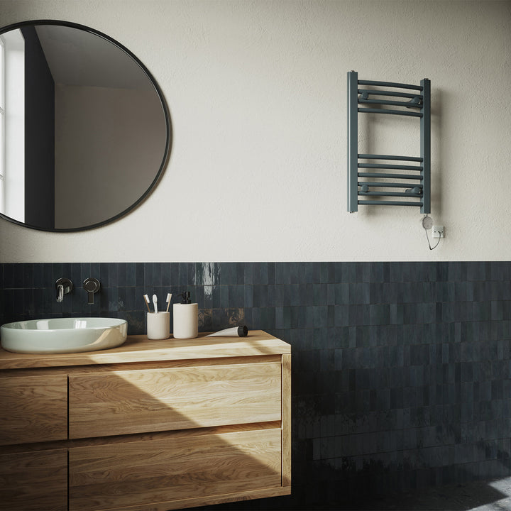 Zennor - Anthracite Electric Towel Rail H600mm x W400mm Curved 300w Thermostatic