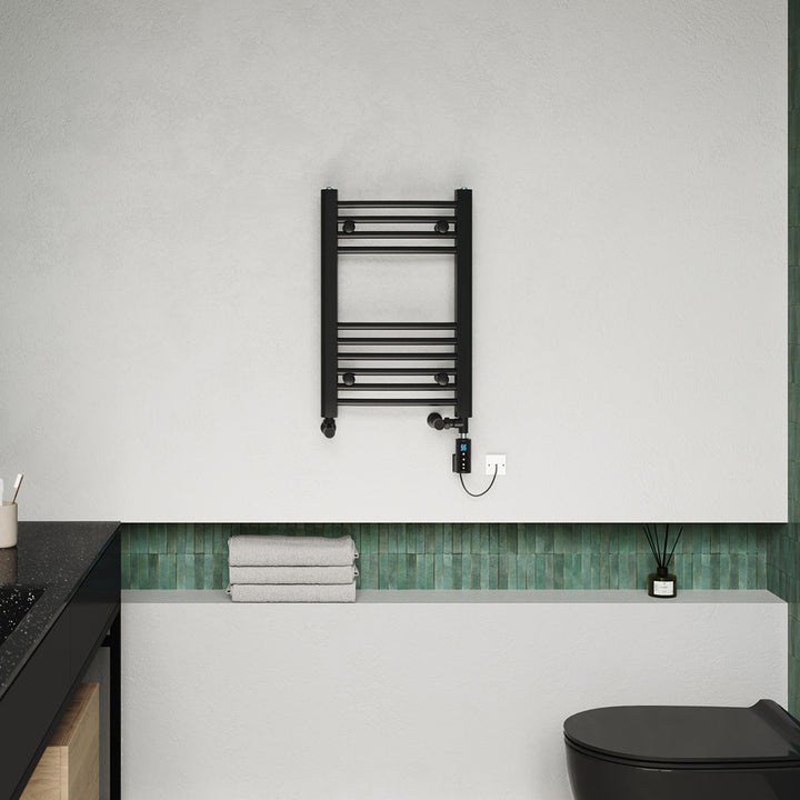 Zennor - Black Dual Fuel Towel Rail H600mm x W400mm Thermostatic WIFI - Curved