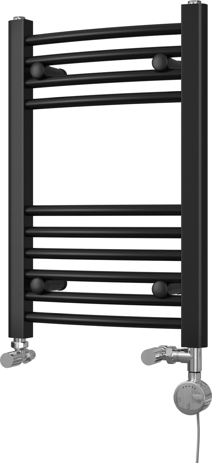 Zennor - Black Dual Fuel Towel Rail H600mm x W400mm Thermostatic - Curved