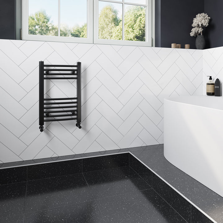 Zennor - Black Heated Towel Rail - H600mm x W400mm - Curved