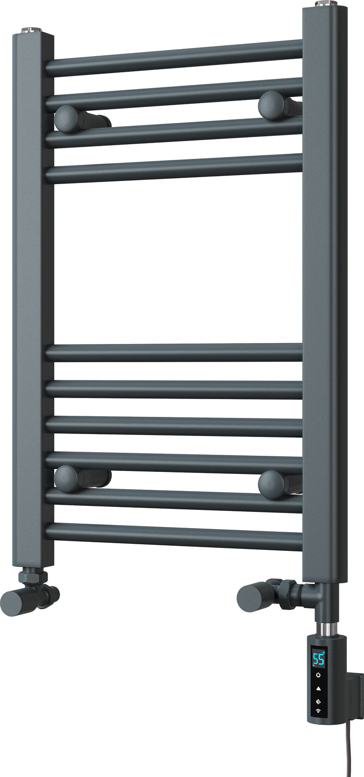 Zennor - Anthracite Dual Fuel Towel Rail  H600mm x W400mm Thermostatic WIFI - Straight