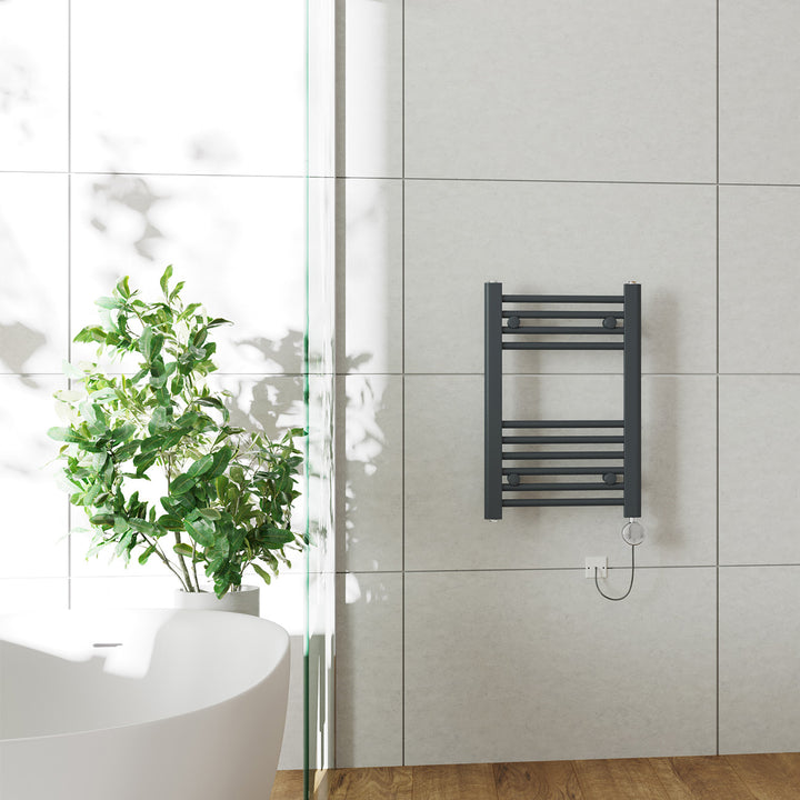 Zennor - Anthracite Electric Towel Rail H600mm x W400mm Straight 300w Thermostatic