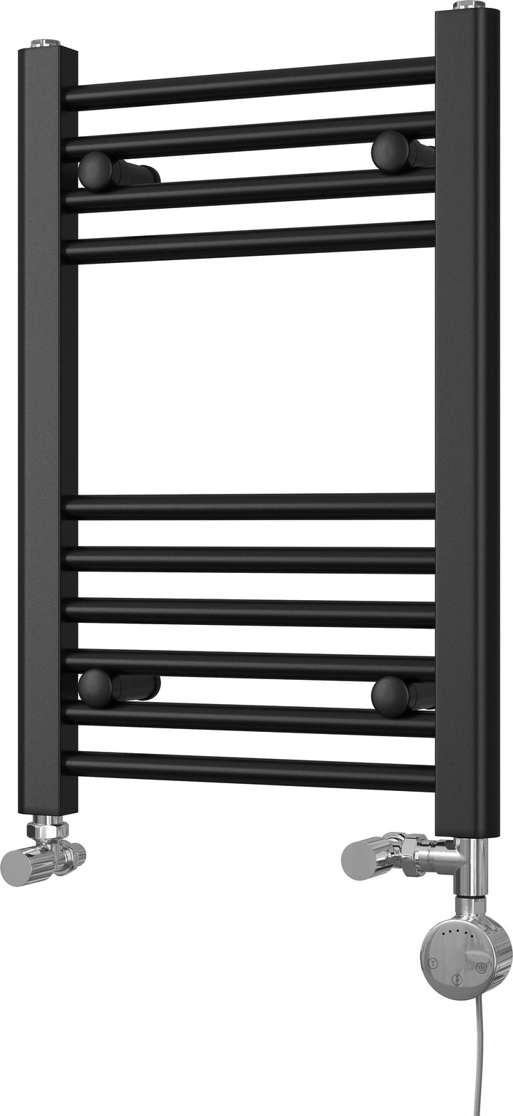 Zennor - Black Dual Fuel Towel Rail H600mm x W400mm Thermostatic - Straight