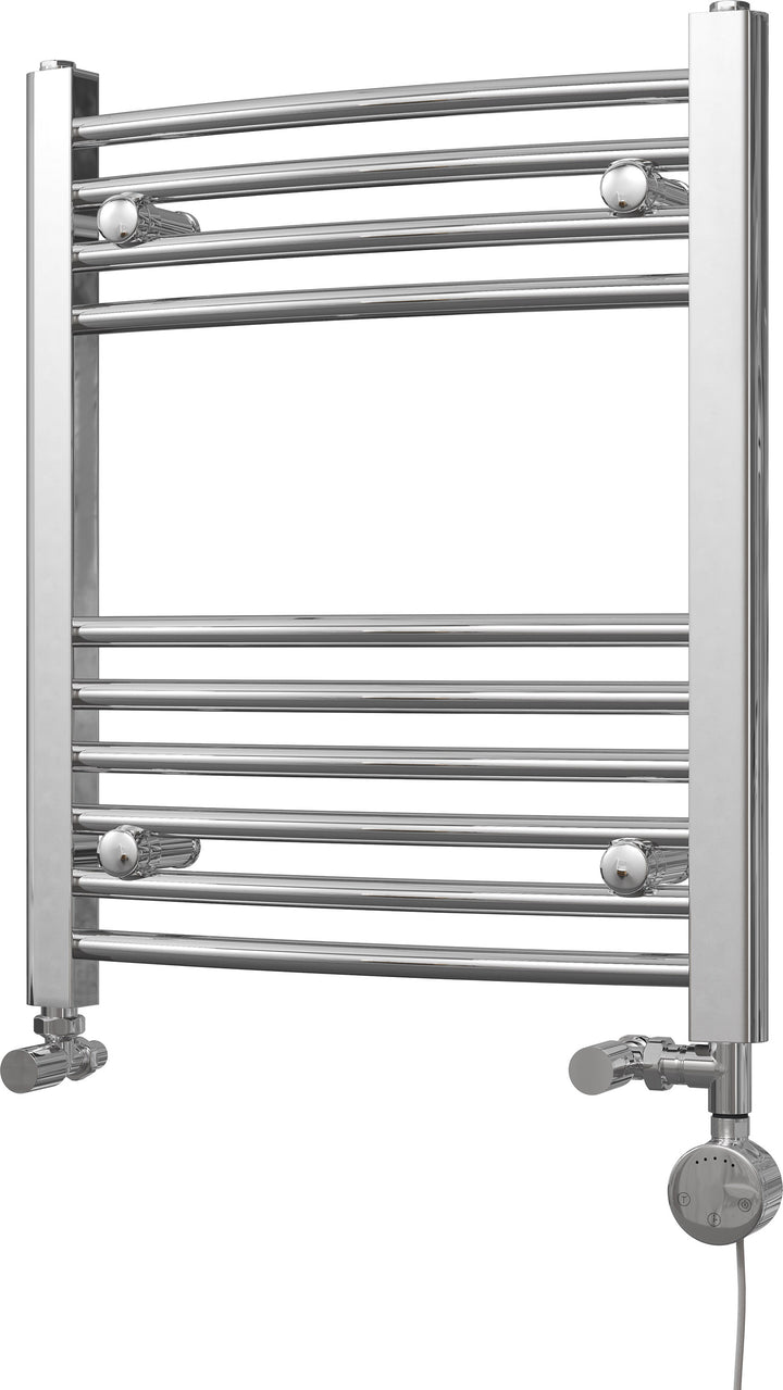 Zennor - Chrome Dual Fuel Towel Rail H600mm x W500mm Thermostatic - Curved