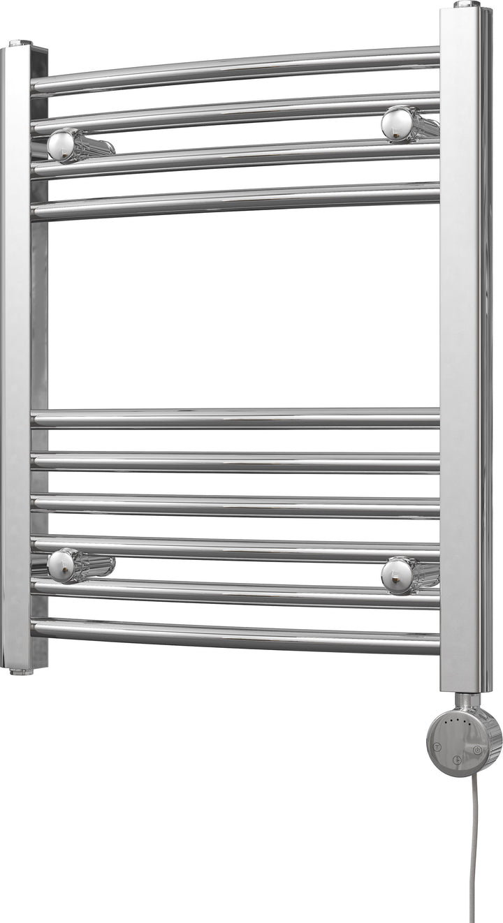 Zennor - Chrome Electric Towel Rail H600mm x W500mm Curved 300w Thermostatic