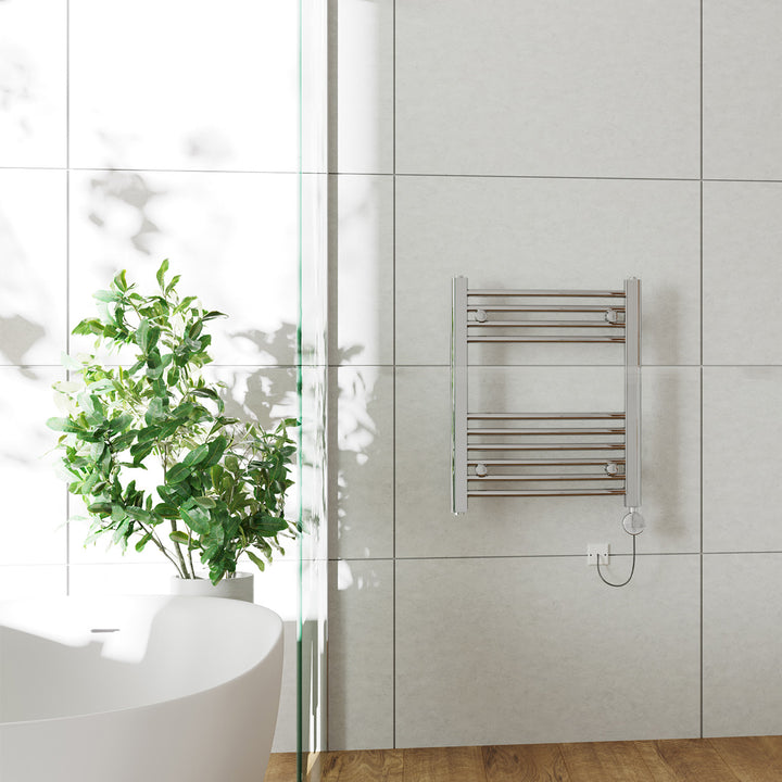 Zennor - Chrome Electric Towel Rail H600mm x W500mm Curved 300w Thermostatic