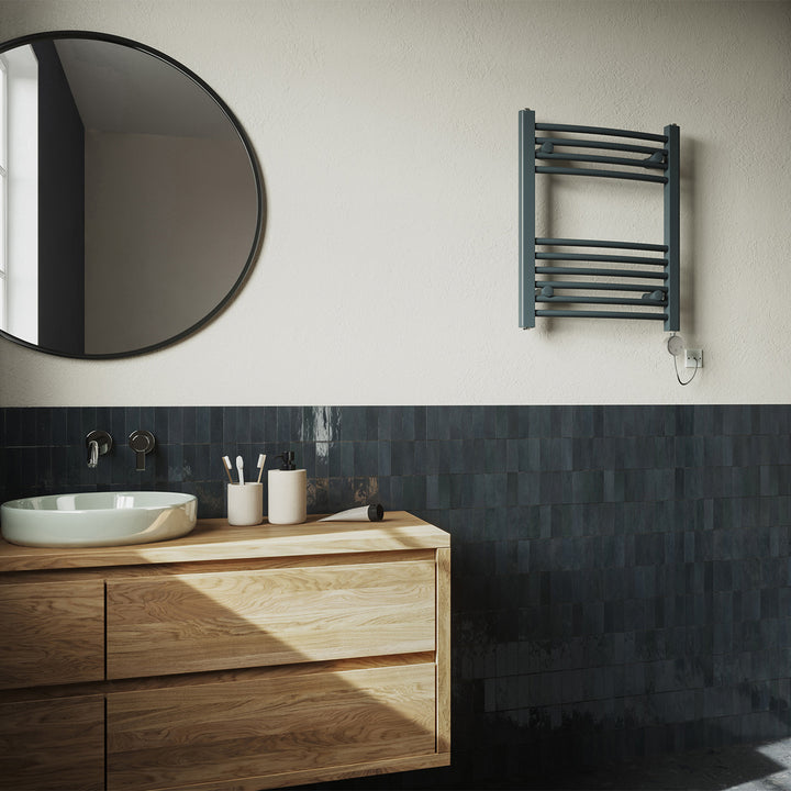 Zennor - Anthracite Electric Towel Rail H600mm x W500mm Curved 300w Thermostatic