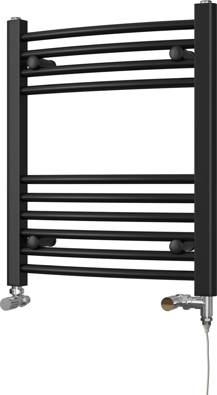 Zennor - Black Dual Fuel Towel Rail H600mm x W500mm Standard - Curved