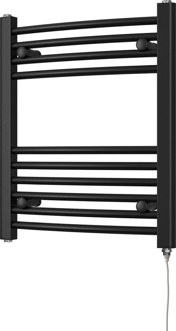 Zennor - Black Electric Towel Rail H600mm x W500mm Curved 200w Standard