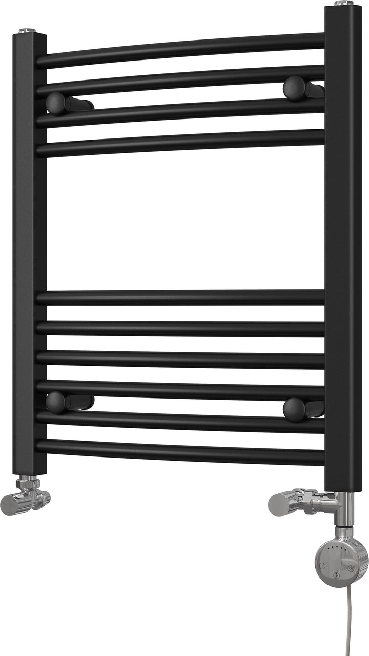 Zennor - Black Dual Fuel Towel Rail H600mm x W500mm Thermostatic - Curved