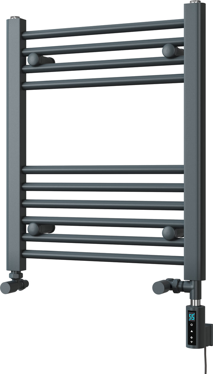 Zennor - Anthracite Dual Fuel Towel Rail  H600mm x W500mm Thermostatic WIFI - Straight