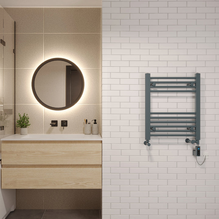 Zennor - Anthracite Dual Fuel Towel Rail H600mm x W500mm Thermostatic WIFI - Straight
