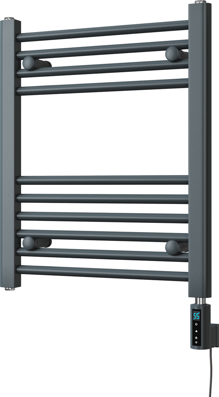 Zennor - Anthracite Electric Towel Rail H600mm x W500mm Straight 300w Thermostatic WIFI