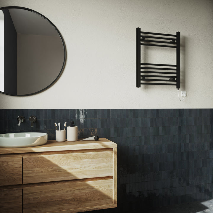 Zennor - Black Electric Towel Rail H600mm x W500mm Straight 200w Standard