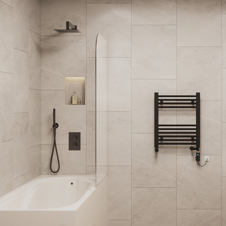 Zennor - Black Dual Fuel Towel Rail H600mm x W500mm Thermostatic WIFI - Straight