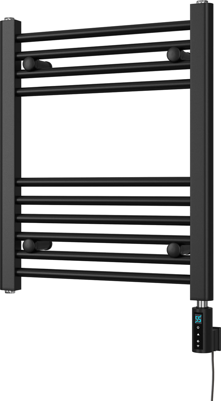 Zennor - Black Electric Towel Rail H600mm x W500mm Straight 300w Thermostatic WIFI