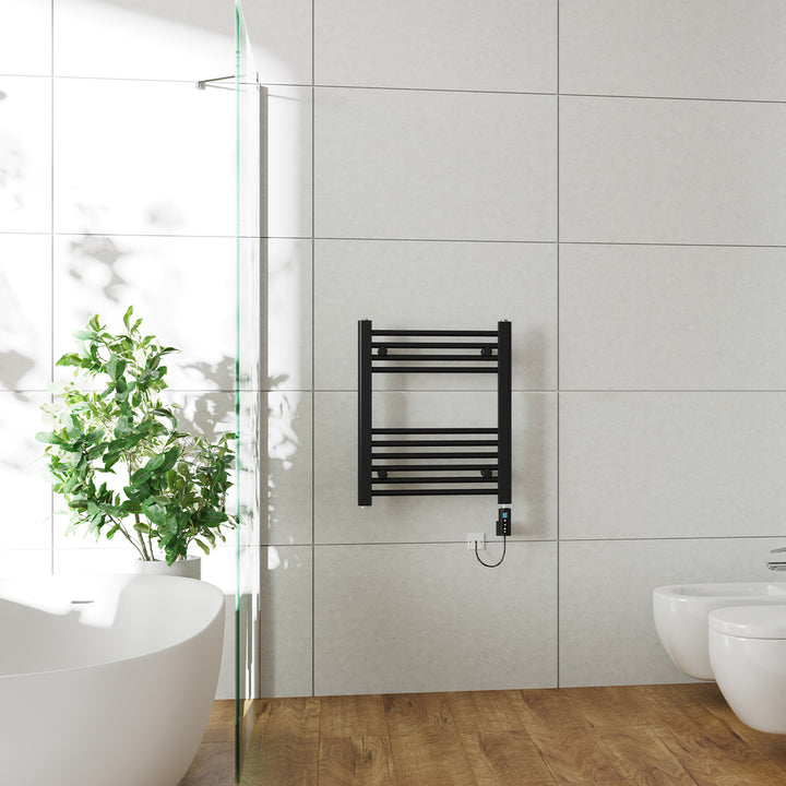 Zennor - Black Electric Towel Rail H600mm x W500mm Straight 300w Thermostatic WIFI