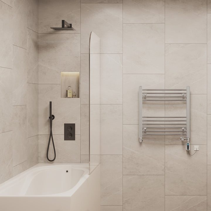 Zennor - Chrome Dual Fuel Towel Rail H600mm x W600mm Thermostatic WIFI - Curved