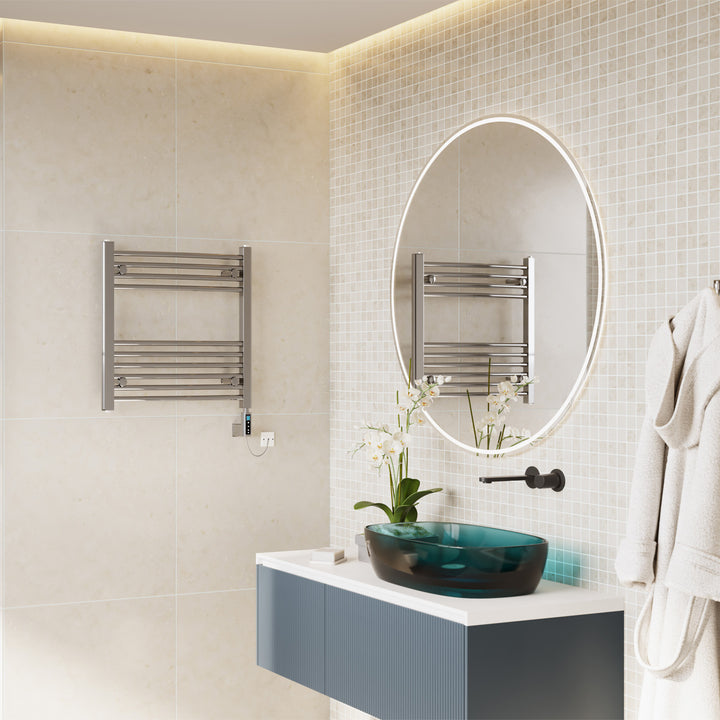 Zennor - Chrome Electric Towel Rail H600mm x W600mm Curved 200w Thermostatic WIFI