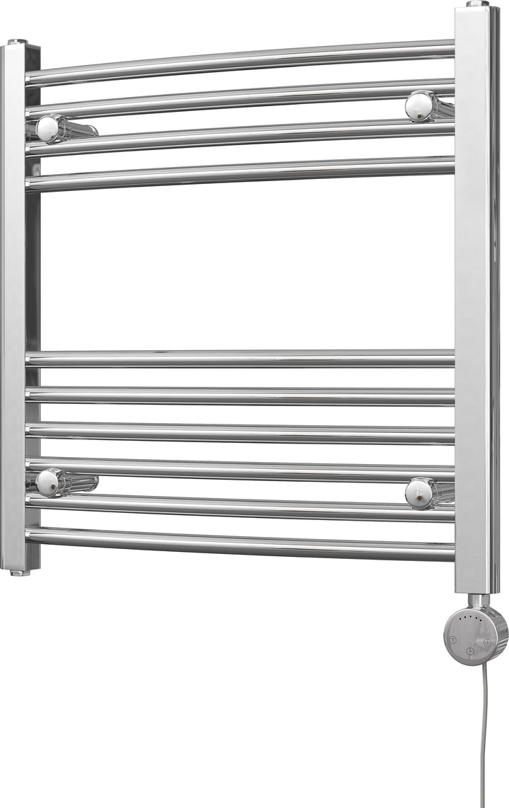 Zennor - Chrome Electric Towel Rail H600mm x W600mm Curved 300w Thermostatic