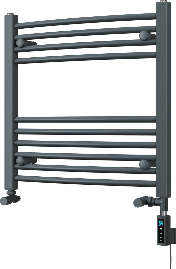 Zennor - Anthracite Dual Fuel Towel Rail  H600mm x W600mm Thermostatic WIFI - Curved